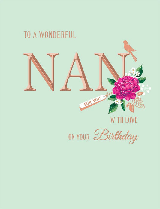 Birthday Card, Nan, Flower On Mint
