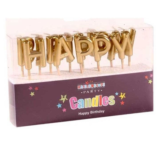 METALLIC GOLD HAPPY BIRTHDAY PICK CANDLE