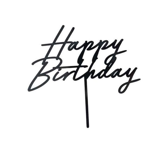 16.5cm BLACK "HAPPY BIRTHDAY" ACRYLIC CAKE TOPPER