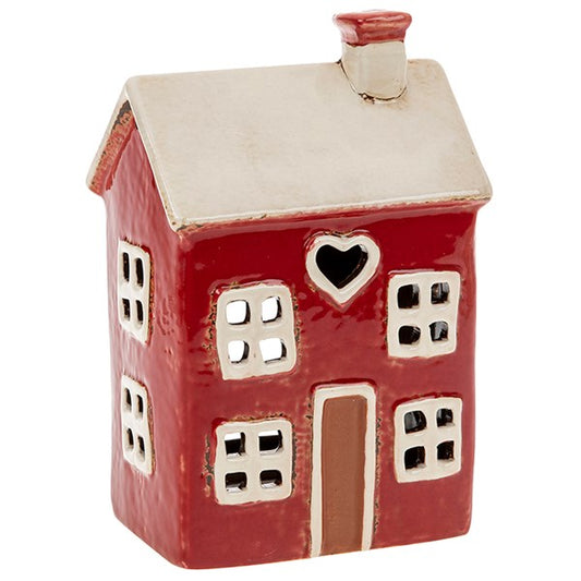 Village Pottery Heart House Tealight Red