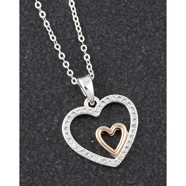 Polished Two Tone Heart In Heart Necklace