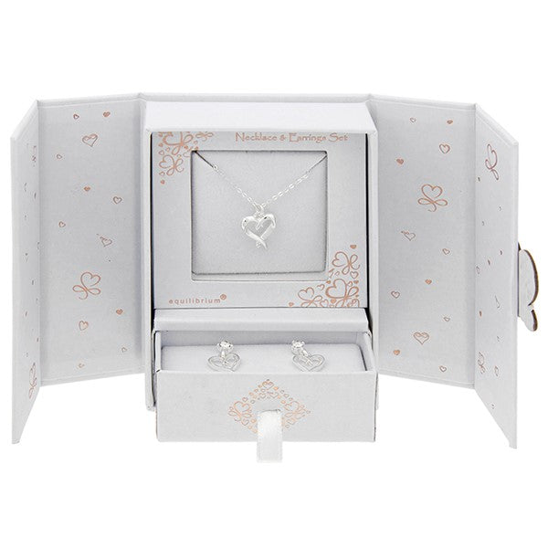 Gift Set Silver Plated Kissing Heart Necklace & Earrings