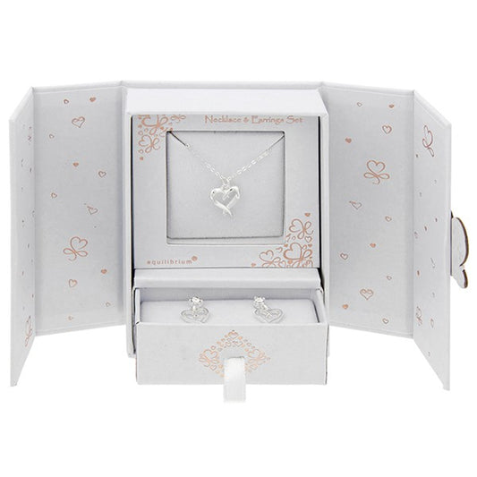 Gift Set Silver Plated Kissing Heart Necklace & Earrings