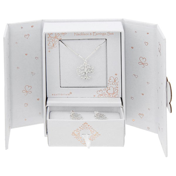 Gift Set Silver Plated Tree Life Necklace & Earrings
