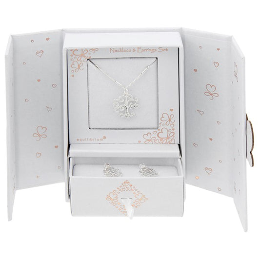 Gift Set Silver Plated Tree Life Necklace & Earrings