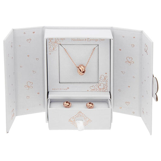 Gift Set Rose Gold Plated Love Knot Necklace & Earrings