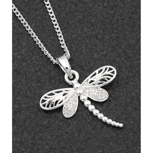 Detailed Dragonfly Silver Plated Necklace