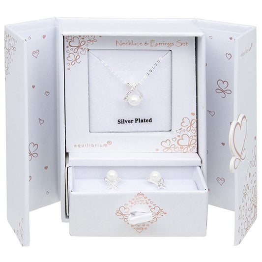Gift Set Silver Plated Pearl Kiss Necklace & Earrings