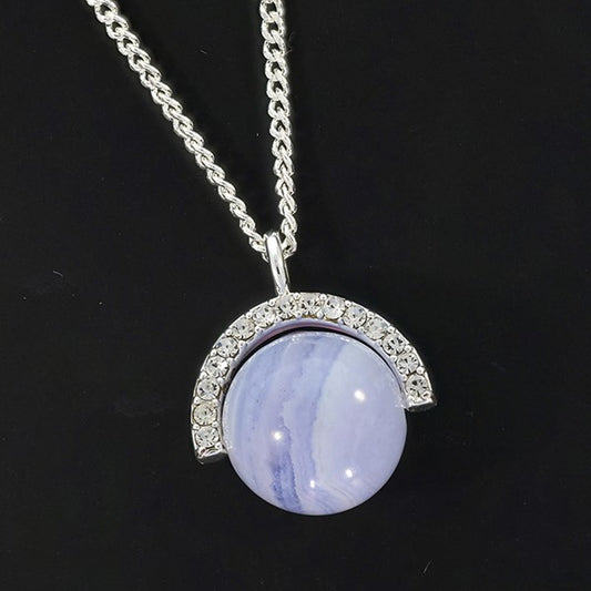 Gem Stone Spinning Silver Plated Necklace Blue Lace Agate