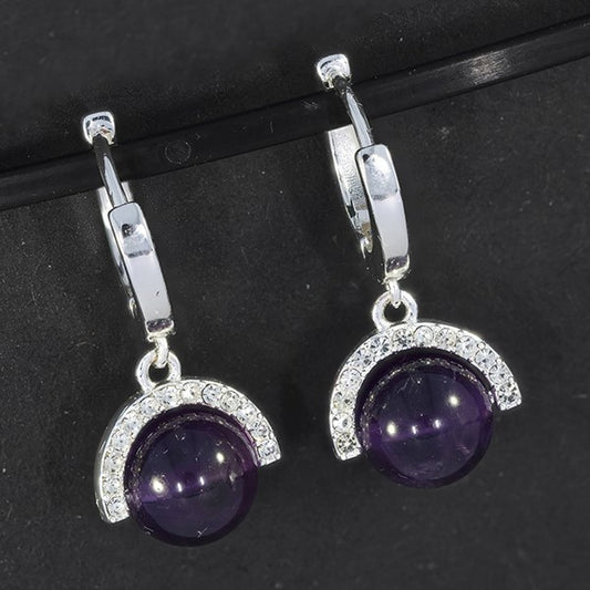 Gem Stone Spinning Silver Plated Earrings Amethyst