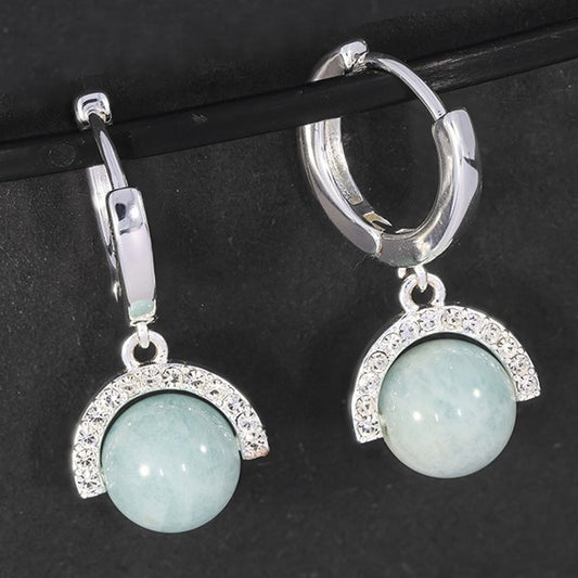 Gem Stone Spinning Silver Plated Earrings Amazonite