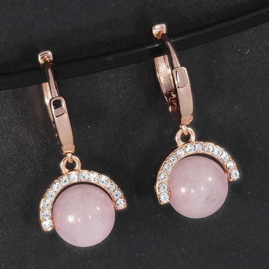 Gem Stone Spinning Rose Gold Plated Earrings Rose Quartz