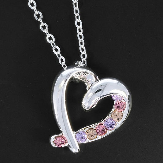 Elegant Pastel Looped Heart Silver Plated Necklace