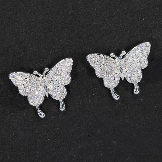 Pave Butterfly Silver Plated Clip On Earrings