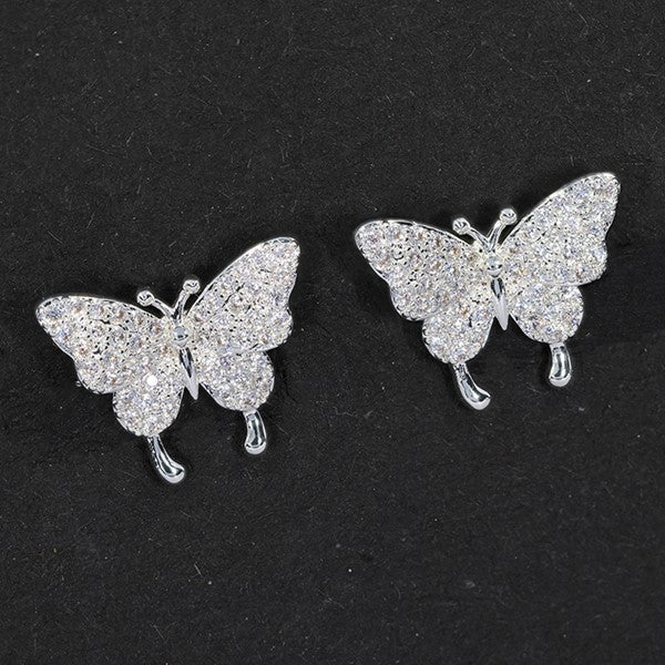 Pave Butterfly Silver Plated Clip On Earrings