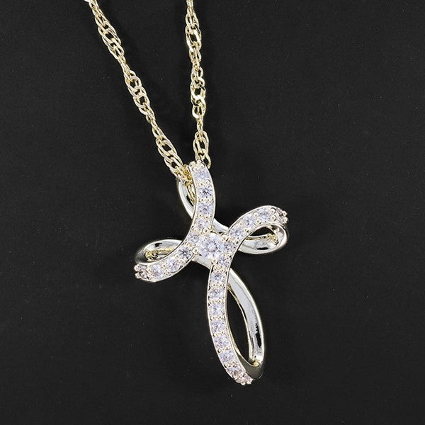 Looped Sparkle Cross Gold Plated Necklace