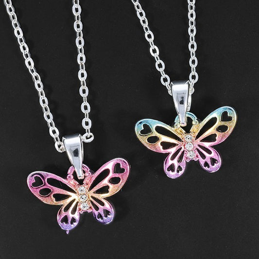 Girls Rainbow Butterfly Silver Plated Necklace
