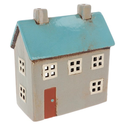 Village Pottery Blue Roof House Tealight