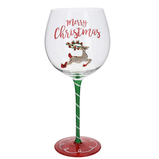 Xmas Bling Wine Glass Reindeer