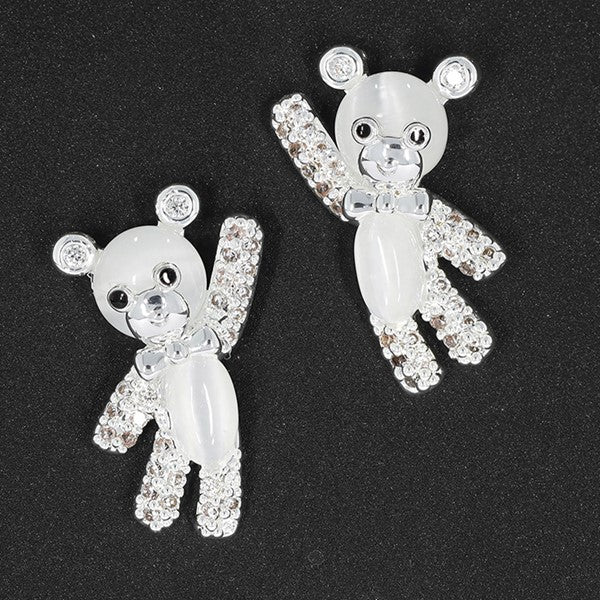 Girls Cute Sparkle/Pearl Teddy Silver Plated