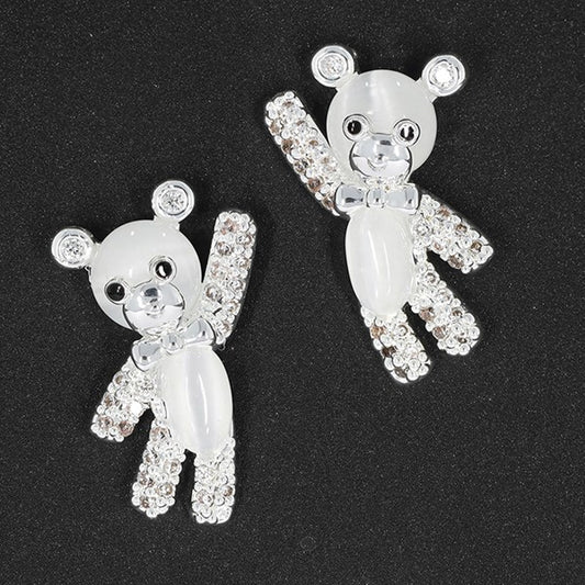 Girls Cute Sparkle/Pearl Teddy Silver Plated