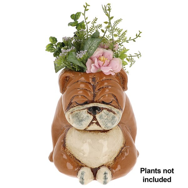 Village Pottery Top Dog Snoozing Bulldog Planter