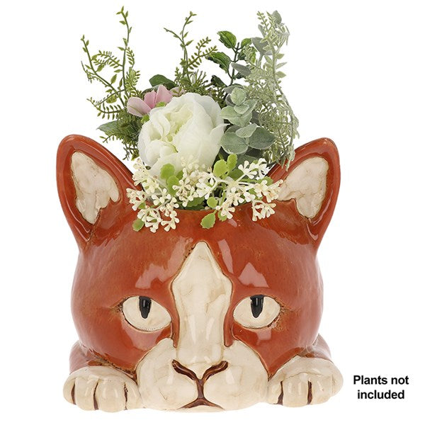 Village Pottery Ginger Cat Head Planter