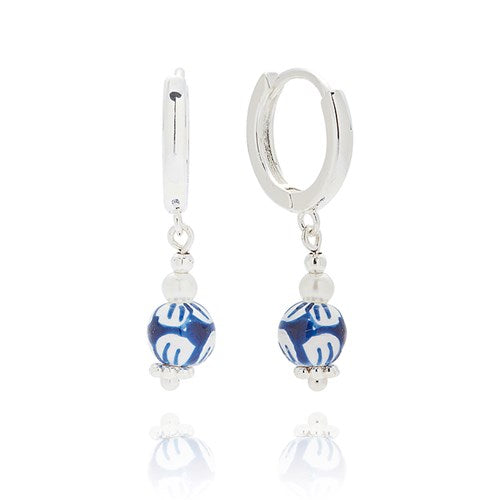 Ceramic Aztec Silver Plated Hoop Earrings