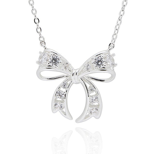 Eternal Bow Ornate Sparkle Silver Plated Necklace