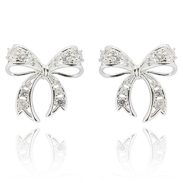 Eternal Bow Ornate Sparkle Silver Plated Earrings