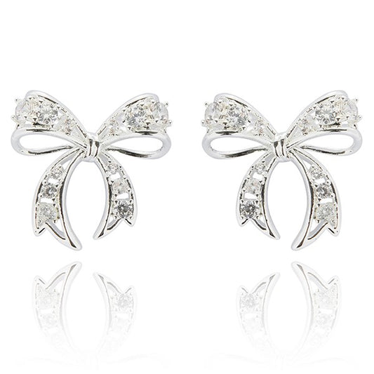Eternal Bow Ornate Sparkle Silver Plated Earrings