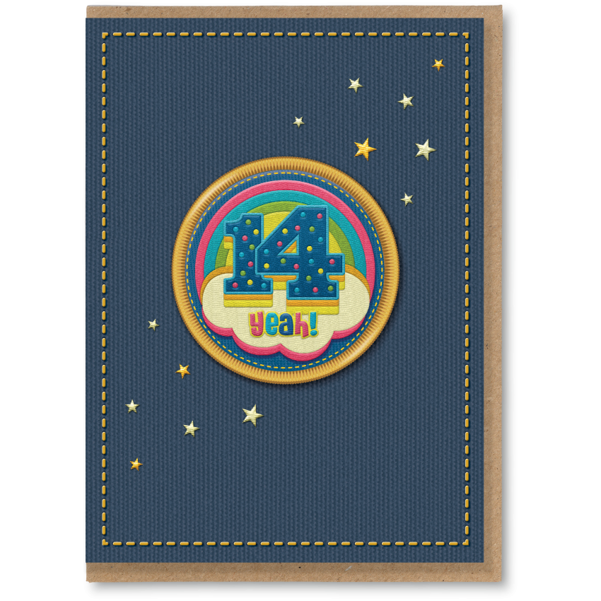 NAP284 14th rainbow birthday card, 14 yeah!