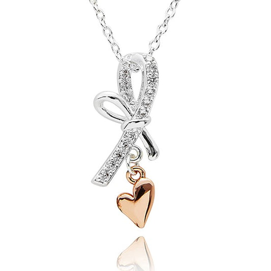 Eternal Bow Hanging Heart Two Tone Necklace