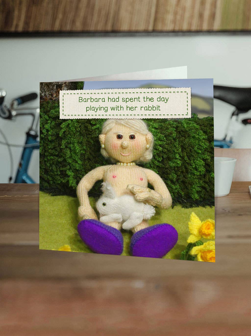 Funny Birthday Card - Playing With Rabbit by Nudinits