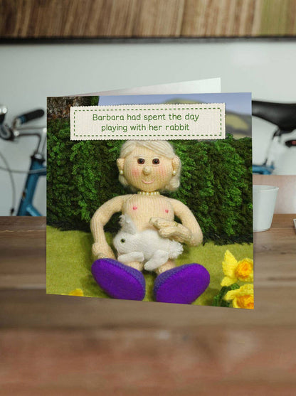 Funny Birthday Card - Playing With Rabbit by Nudinits