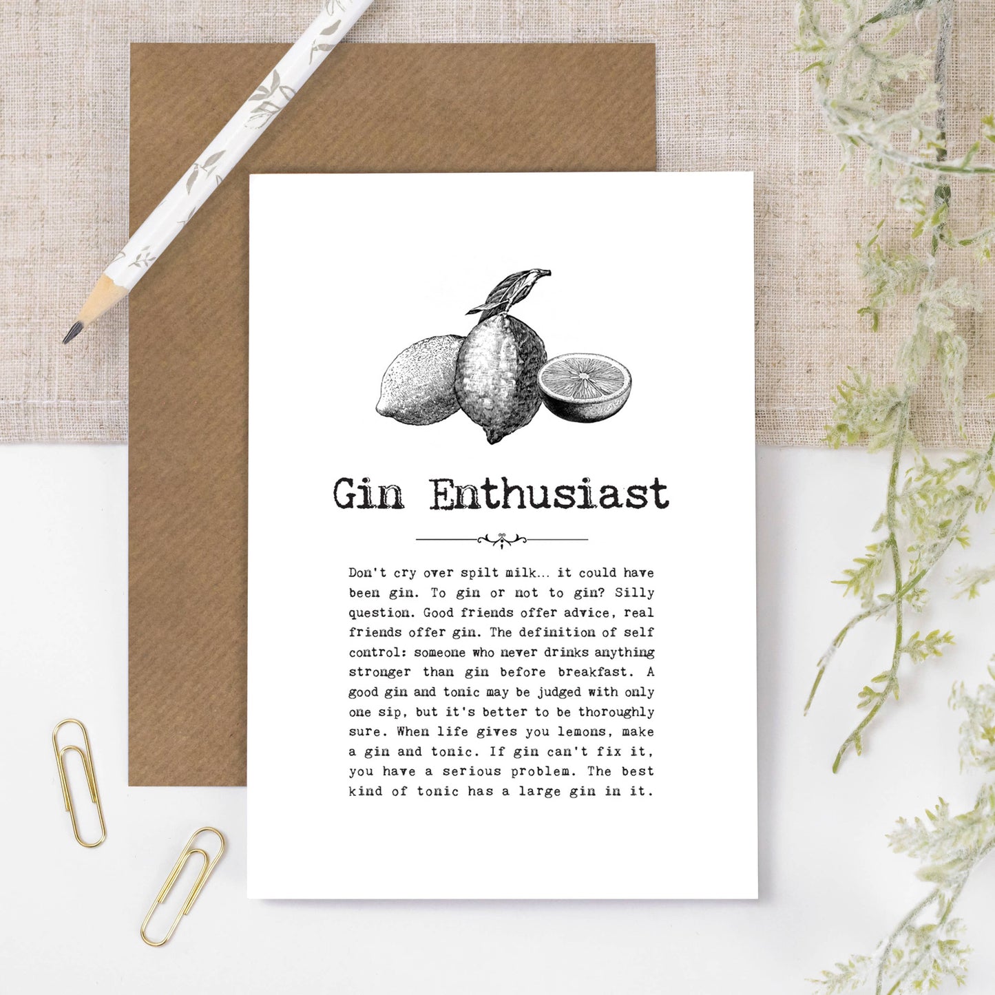 Gin Enthusiast Card For Gin Drinkers