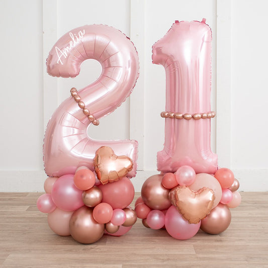 Pink Rose Gold Personalised Number Balloon Stack