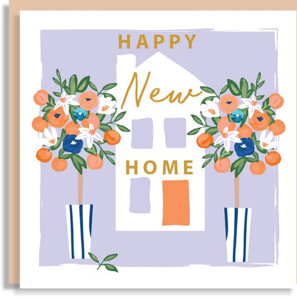 New Home Orange Flower Topiary Hand-Finished Sequin Card