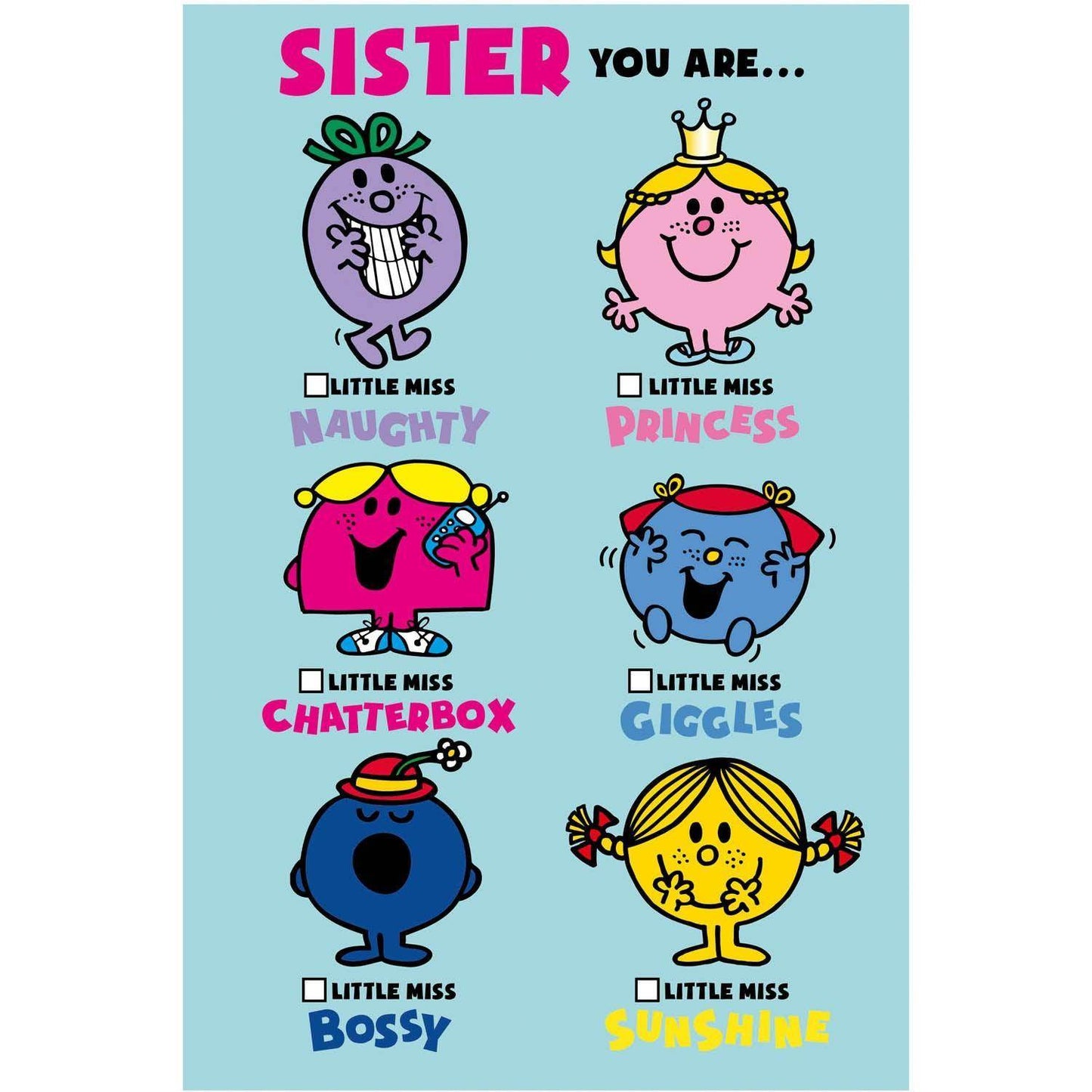 Mr Men & Little Miss Tick Box 'Sister' Birthday Card