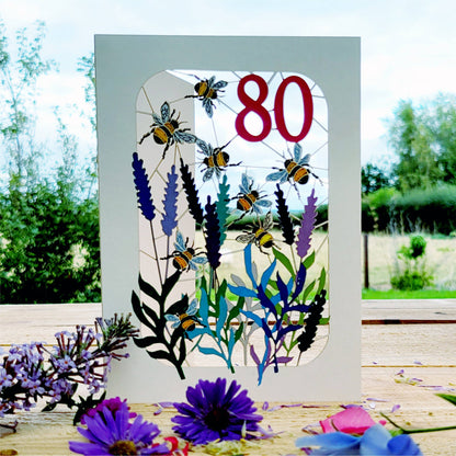 Age 80 Bee Design Birthday Card