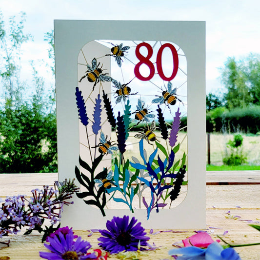 Age 80 Bee Design Birthday Card