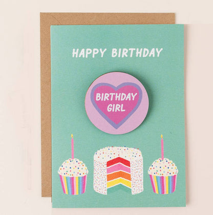 Hearts & Cake Birthday Badge Card