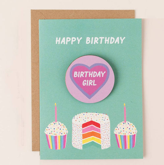 Hearts & Cake Birthday Badge Card