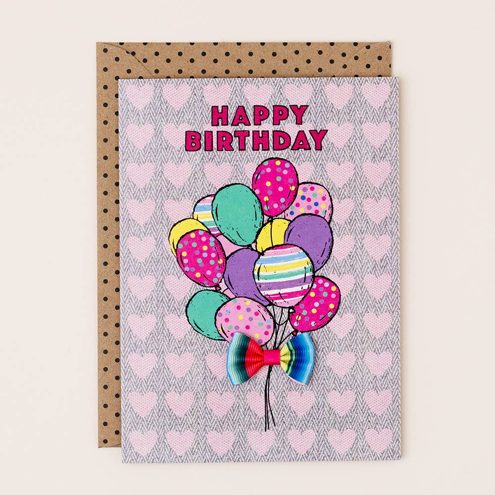 Kids Girls Heart Balloons Birthday Card