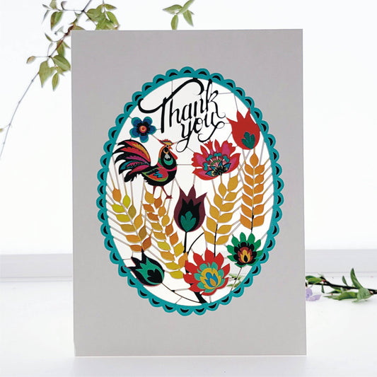 Thank You with Cockerel, Wheat and Flowers Design Card