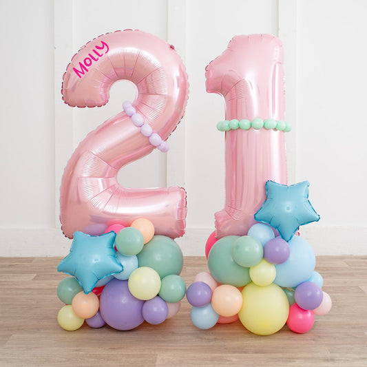 Pastel Rainbow Personalised Number Balloon Stack