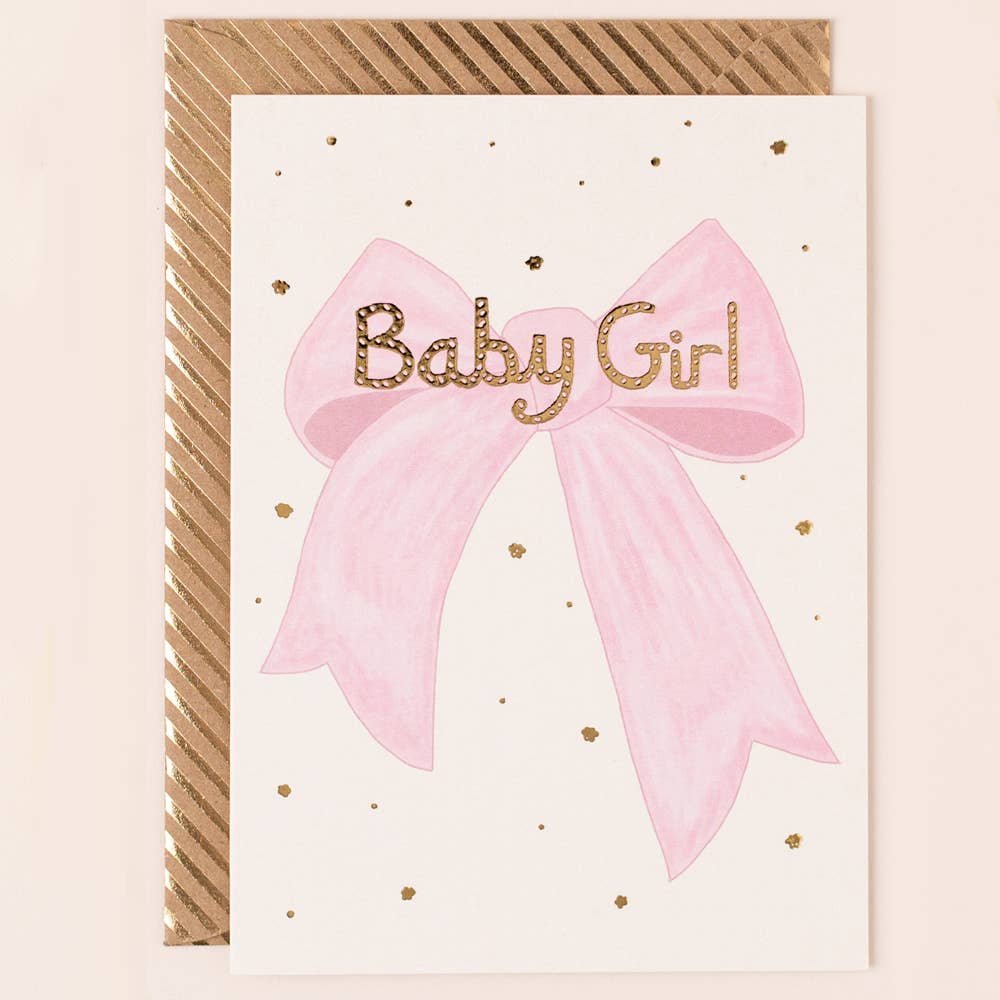 Baby Girl Bow Illustration Greetings Card