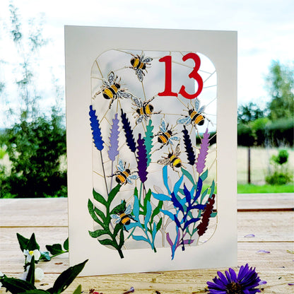 Age 13 Bee Design Birthday Card, 13TH Celebration