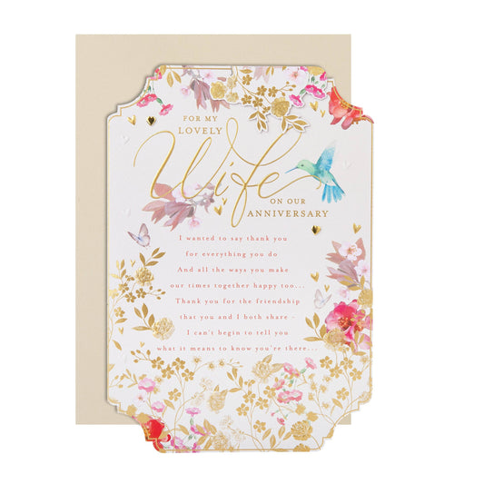 Anniversary Card for Wife with Floral Design and Verse