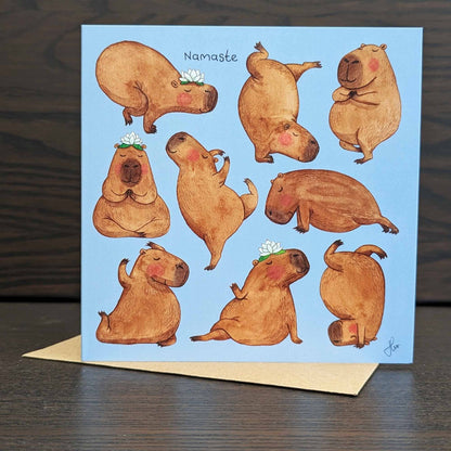 Yoga Capybara greeting card, Namaste card, Any occasion card